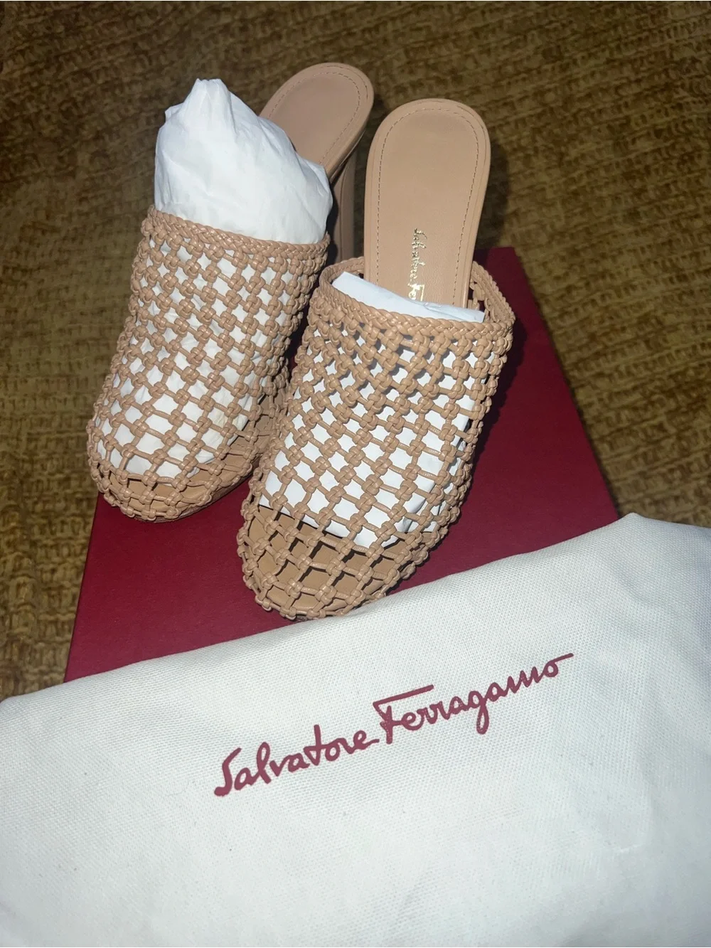 Salvatore Ferragamo Women’s Leather Ellas X5 Sandals 6 Tan - with Box & Dust Bag